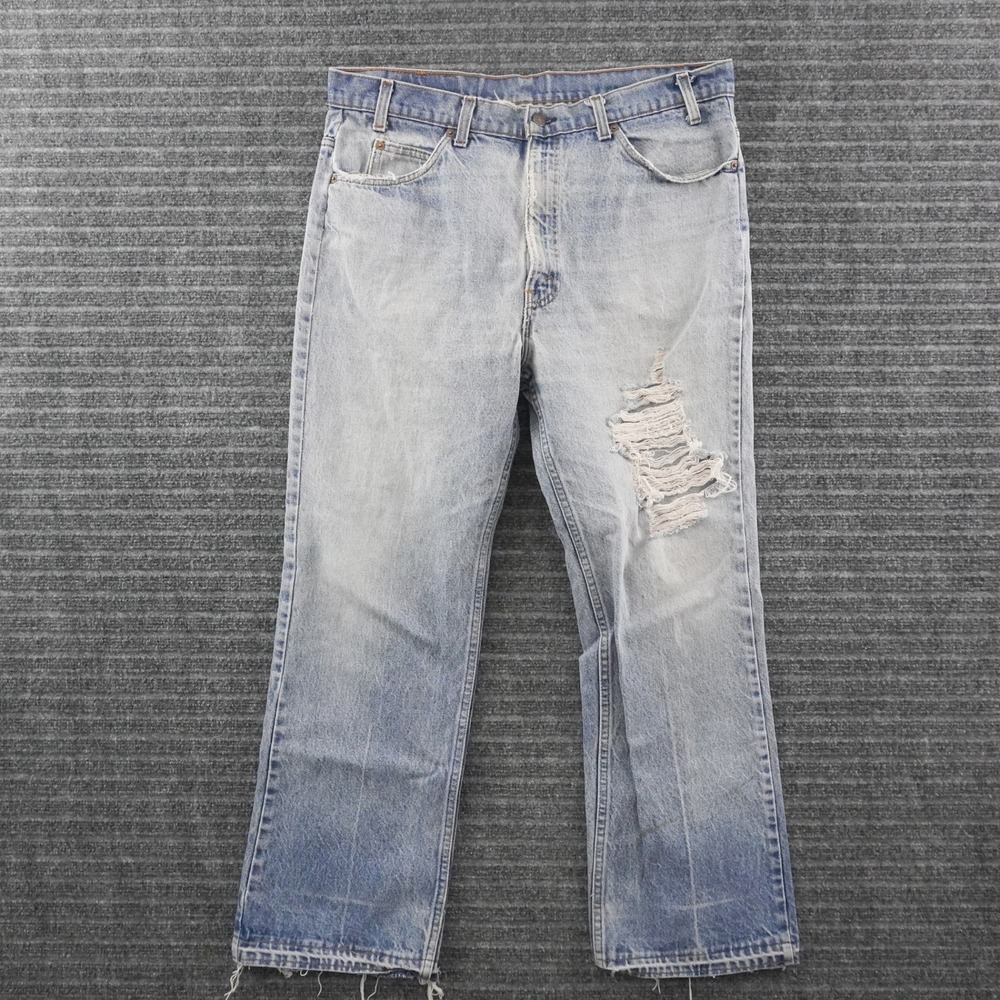 Vintage 80s Levis 517 Bootcut Jeans Mens 36x28 Light Wash Distressed Orange Tab